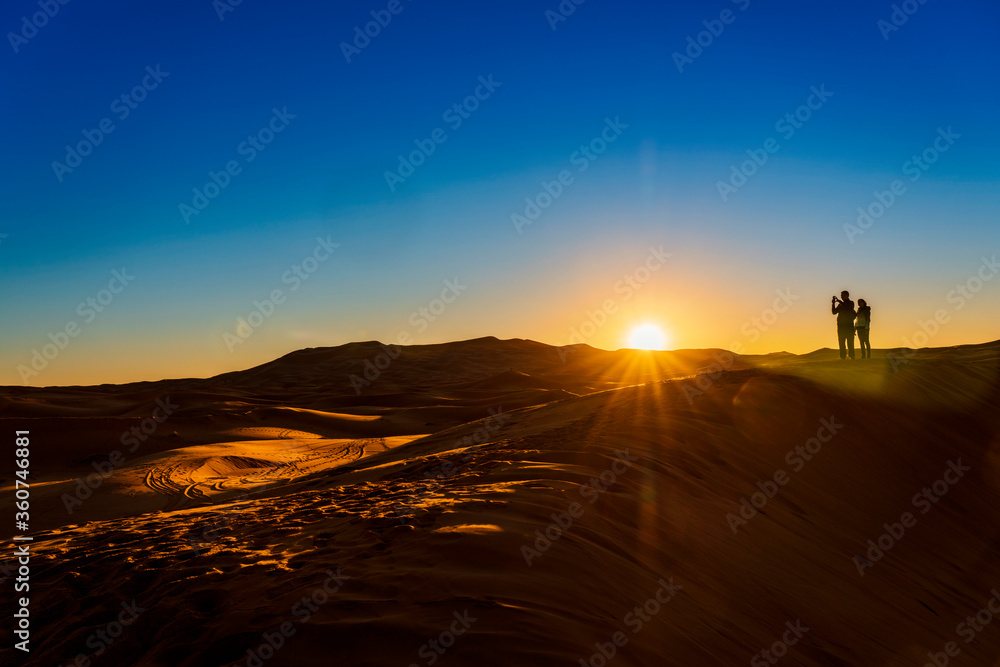 sunset in sahara desert, morocco