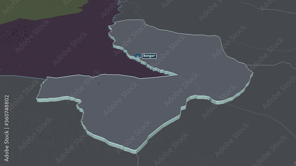 Mayo-Kebbi Est, Chad - extruded with capital. Administrative Mayo-Kebbi Est, Chad - extruded with capital. Administrative