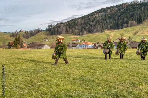 Silvesterchlausen or New Year’s Mummers Processions. Its part of the Silvesterchlausen tradition of greeting for the New Year in the Canton of Appenzell, Switzerland photo