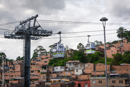 Medellin, Antioquia / Colombia. October 28, 2018. Line M of the Medellín Metro is a cable car line used as a medium-capacity mass transportation system. It was inaugurated on February 28, 2019.