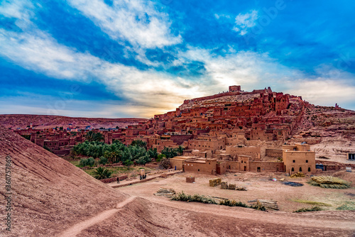 Ait benhaddou kasbah at sunset in Ouarzazate, Morocco