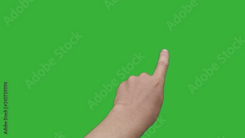 4K footage real time finger left swipe isolated on chroma key green screen background.