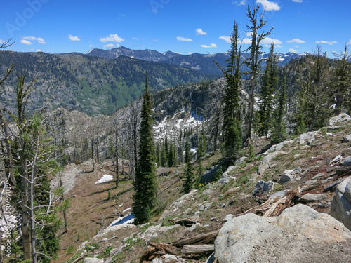 High mountain vista of forested and rocky ridges.  Payette National Forest, Idaho. photo