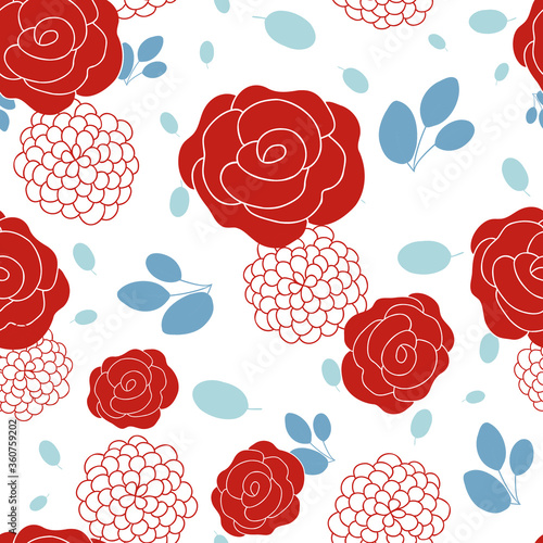 Seamless vector repeat pattern with roses and hydrangeas