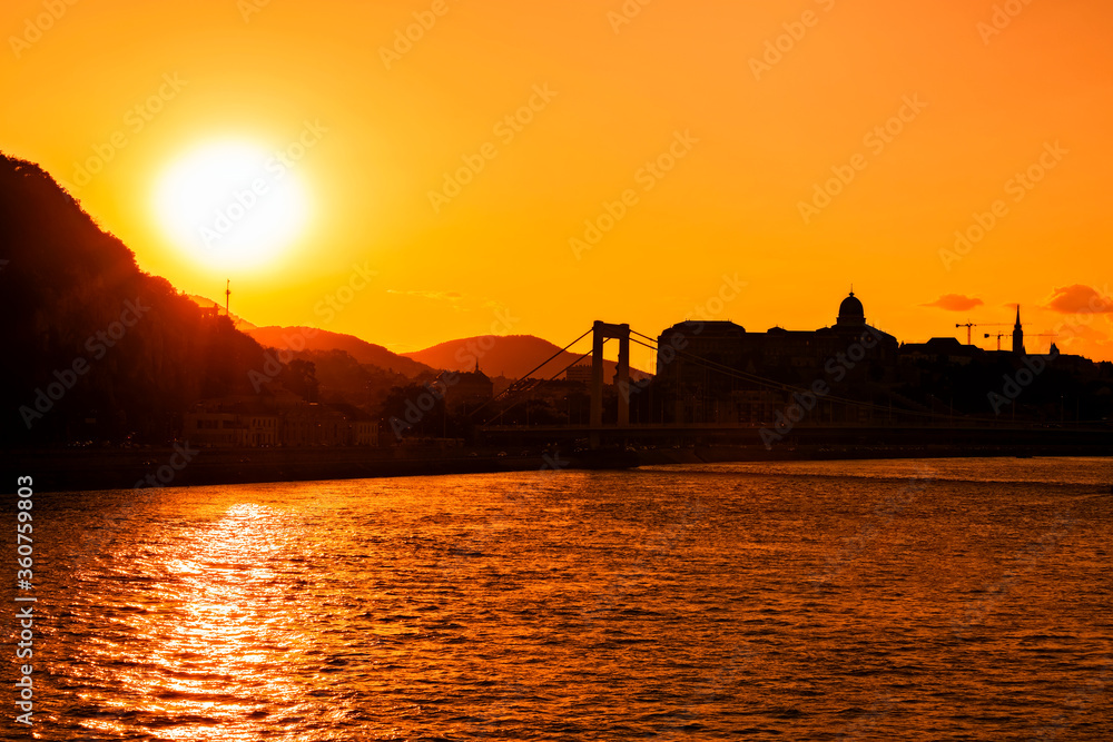 sunset over the danube river