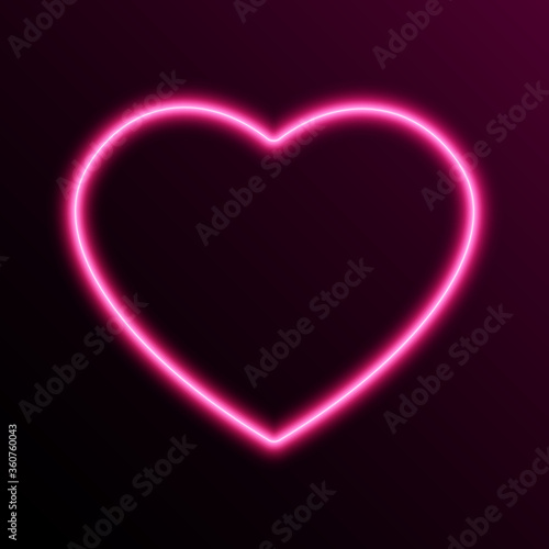 Pink neon heart on dark background  vector illustration.