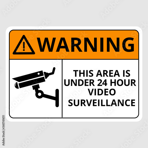 Warning this area is under 24 hour video surveillance sign isolated on soft gray background. Vector design template for website, mobile app, print and all project. EPS file