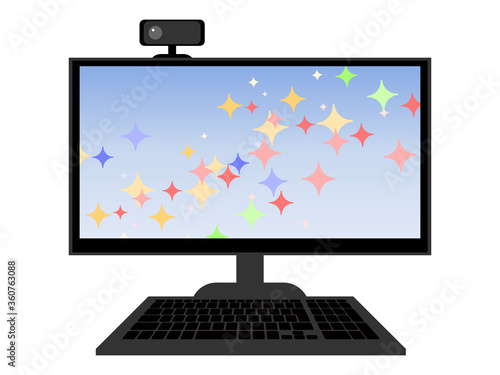 外付けウェブカメラ付きのパソコン