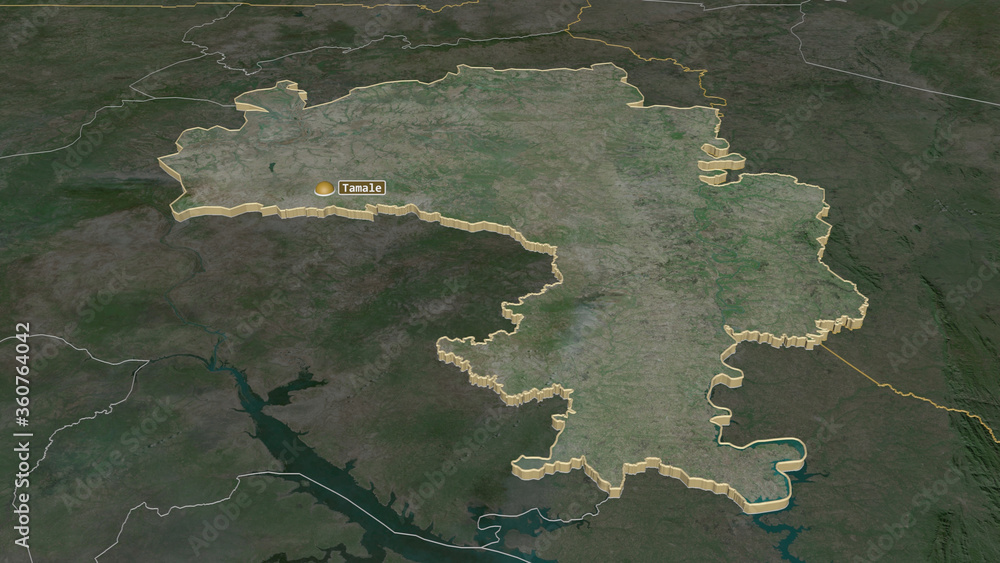 Northern, Ghana - extruded with capital. Satellite Northern, Ghana - extruded with capital. Satellite