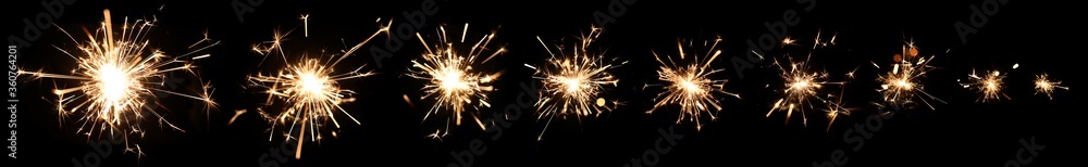 Series of burning sparklers with lots of hot glowing embers exploding and burning away. For New Years or 4th of July celebration. Series of burning sparklers with lots of hot glowing embers exploding and burning away. For New Years or 4th of July celebration.