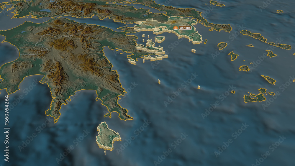 Attica, Greece - extruded with capital. Relief Attica, Greece - extruded with capital. Relief