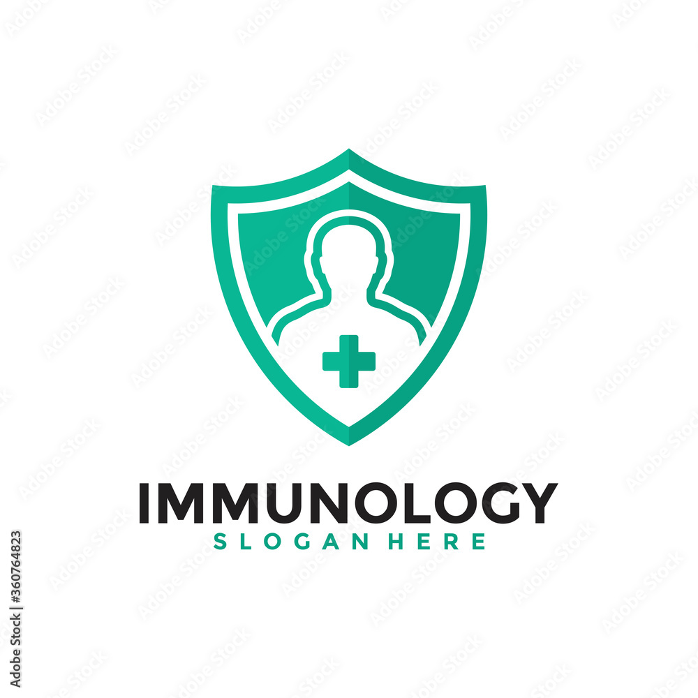 Immune System Health Logo Design Template. Antibiotic, virus and bacteria logo vector. Biology medical laboratory illustration symbol.