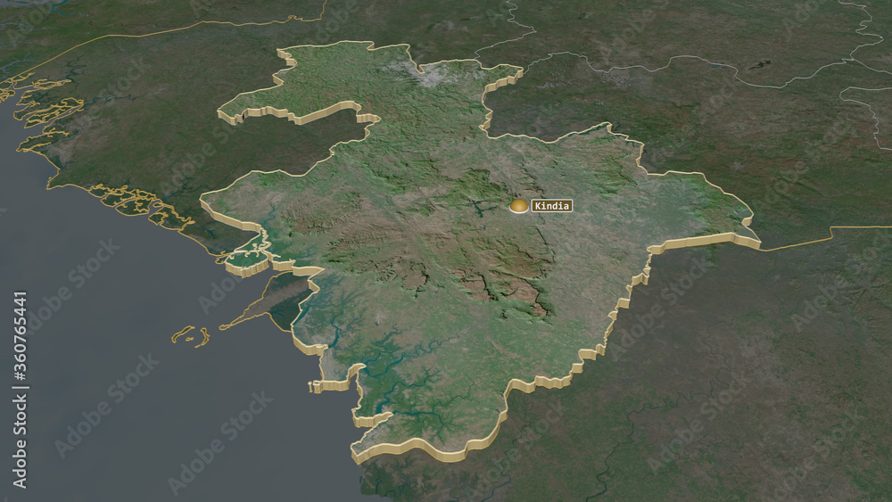 Kindia, Guinea - extruded with capital. Satellite Kindia, Guinea - extruded with capital. Satellite
