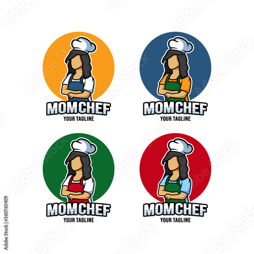 Mom chef cartoon character logo vector with different color. Chef logo mascot illustration.