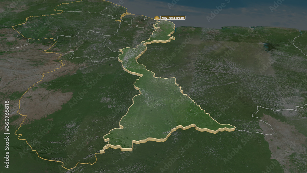 East Berbice-Corentyne, Guyana - extruded with capital. Satellite East Berbice-Corentyne, Guyana - extruded with capital. Satellite