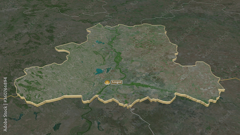 Csongrád, Hungary - extruded with capital. Satellite Csongrád, Hungary - extruded with capital. Satellite