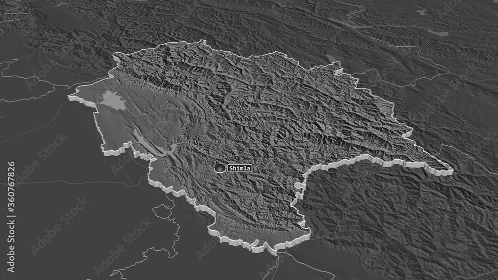 Himachal Pradesh, India - extruded with capital. Bilevel Himachal Pradesh, India - extruded with capital. Bilevel