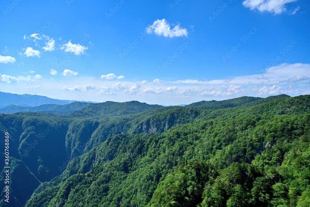 青空バックに大蛇嵓から見た新緑に包まれた情景@大台ヶ原山、奈良 青空バックに大蛇嵓から見た新緑に包まれた情景@大台ヶ原山、奈良