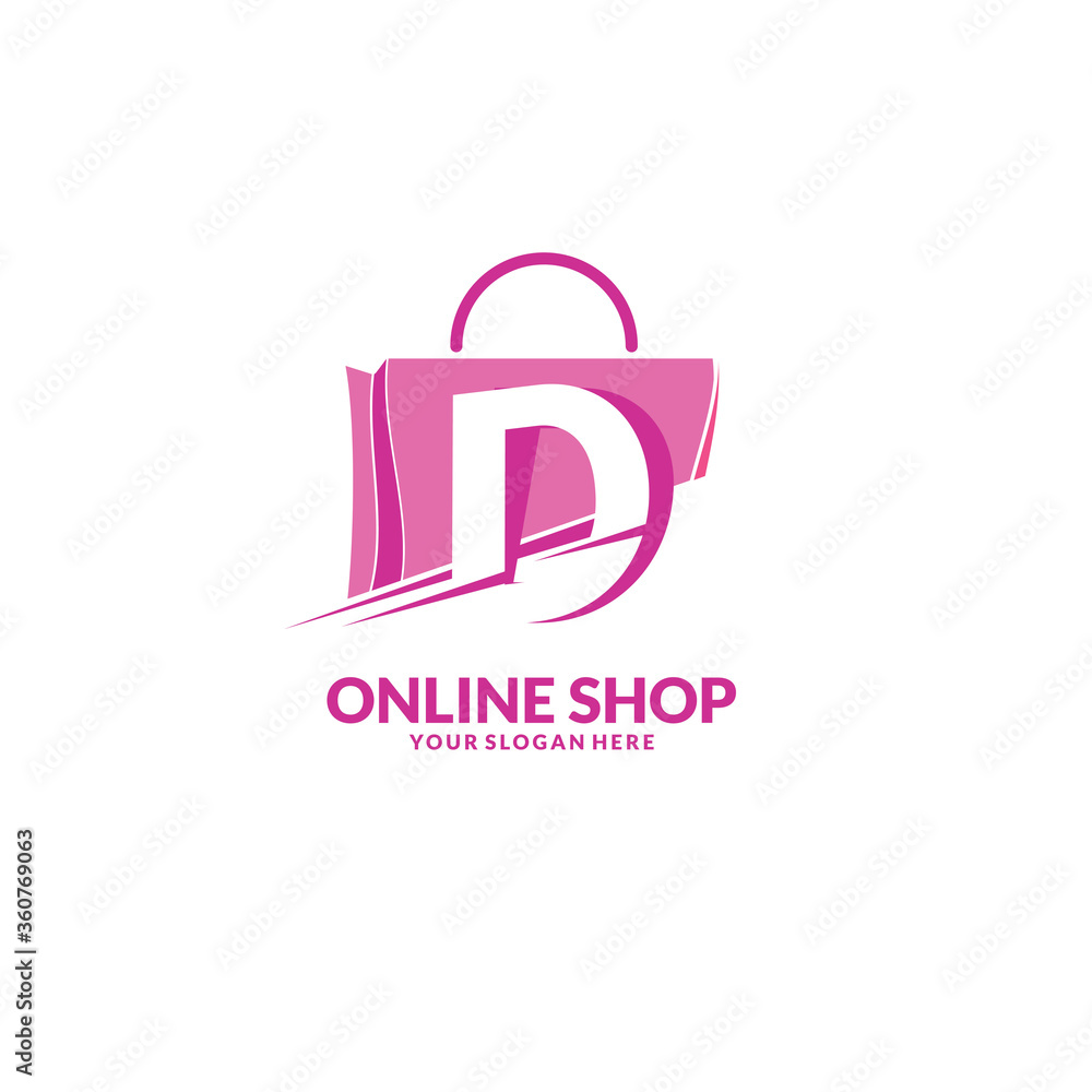 online shopping logo , abstract pink bag with letter d