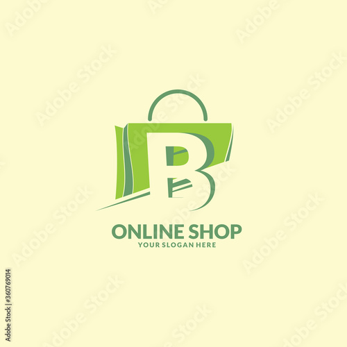 online shopping logo , abstract yellow bag with letter B