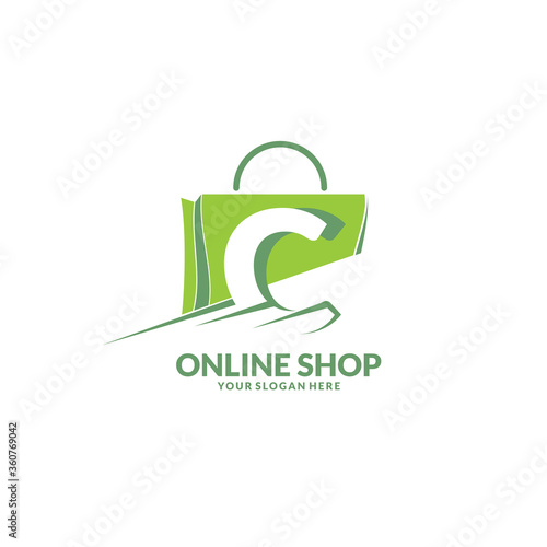 online shopping logo , abstract yellow bag with letter c