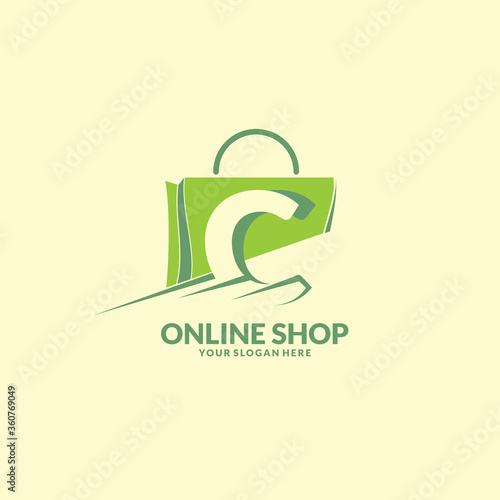 online shopping logo , abstract yellow bag with letter c
