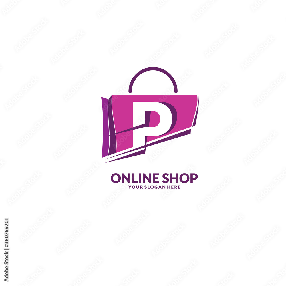online shopping logo , abstract purple bag with letter p online shopping logo , abstract purple bag with letter p