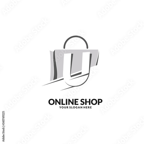 online shopping logo , abstract bag with letter u