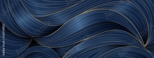 Abstract Luxury Wavy Pattern. Blue and Golden deluxe background. 3D Vector Illustration