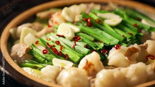 もつ鍋　Motsunabe. Giblets cooked in a hot pot Japanese food