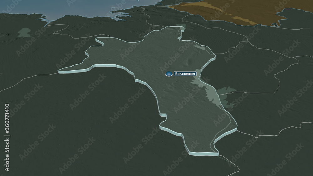 Roscommon, Ireland - extruded with capital. Administrative Roscommon, Ireland - extruded with capital. Administrative