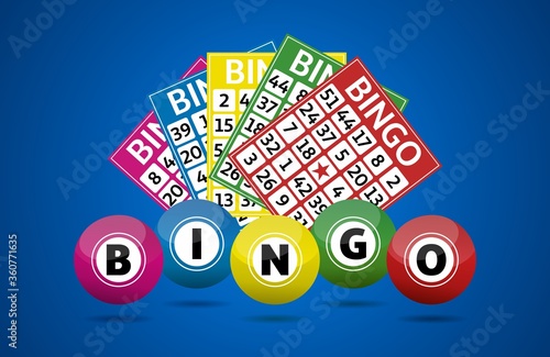 Bingo lottery balls and bingo cards concept vector illustration