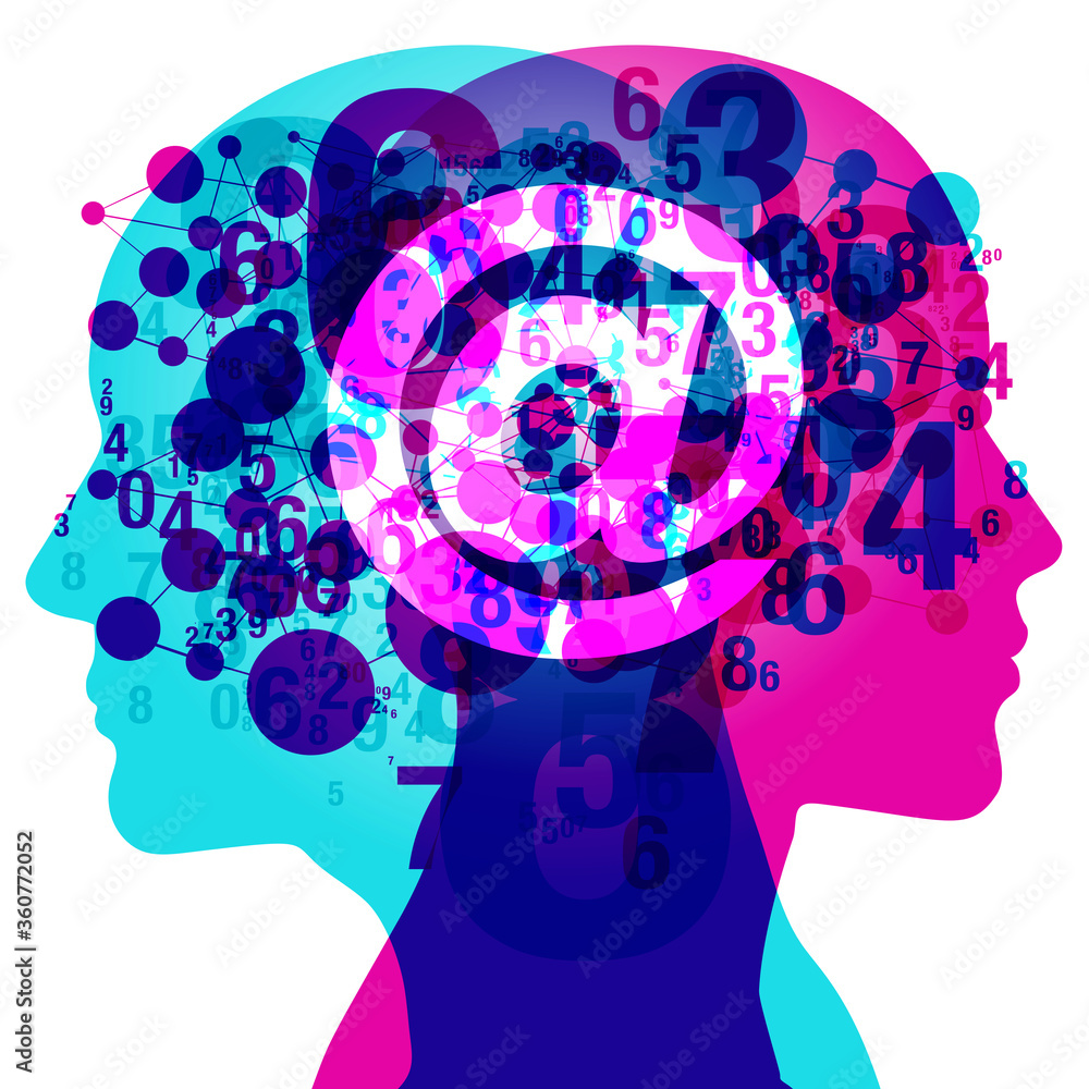 A Male And Female Side Silhouette Profile Overlaid With Various A male and female side silhouette profile overlaid with various