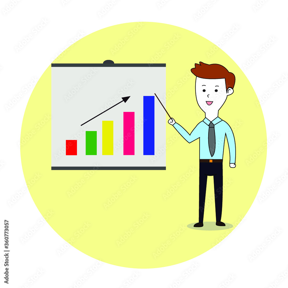 Business Presentation Graphic By A Man Illustration Vector Business Presentation Graphic By A Man Illustration Vector