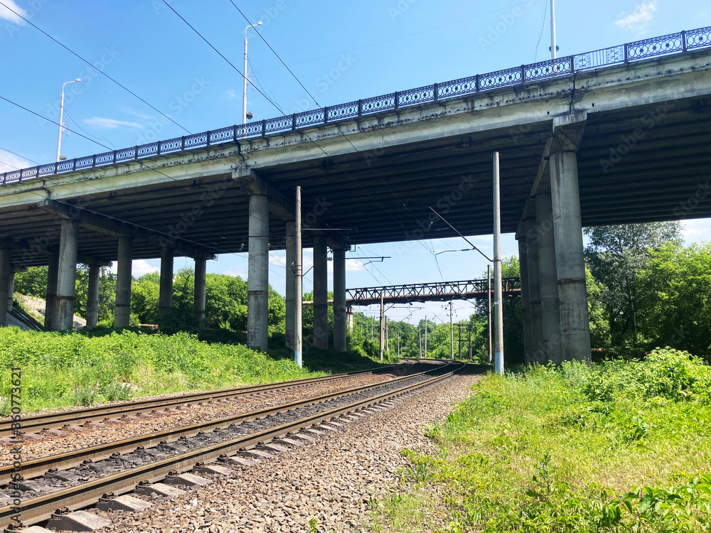 Railway tracks in countryside. Railway on sunny summer day. Railway tracks in countryside. Railway on sunny summer day.