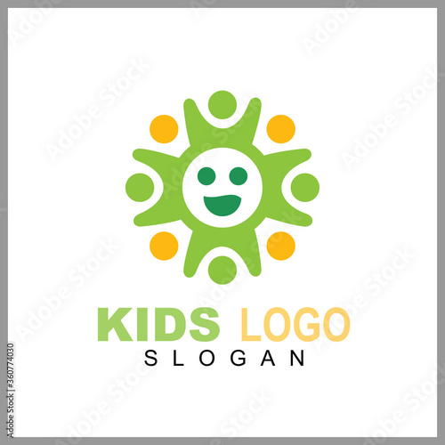 Kids play colorful logo vector, Children logo designs, happy child design concept, kid education logo, logo element template