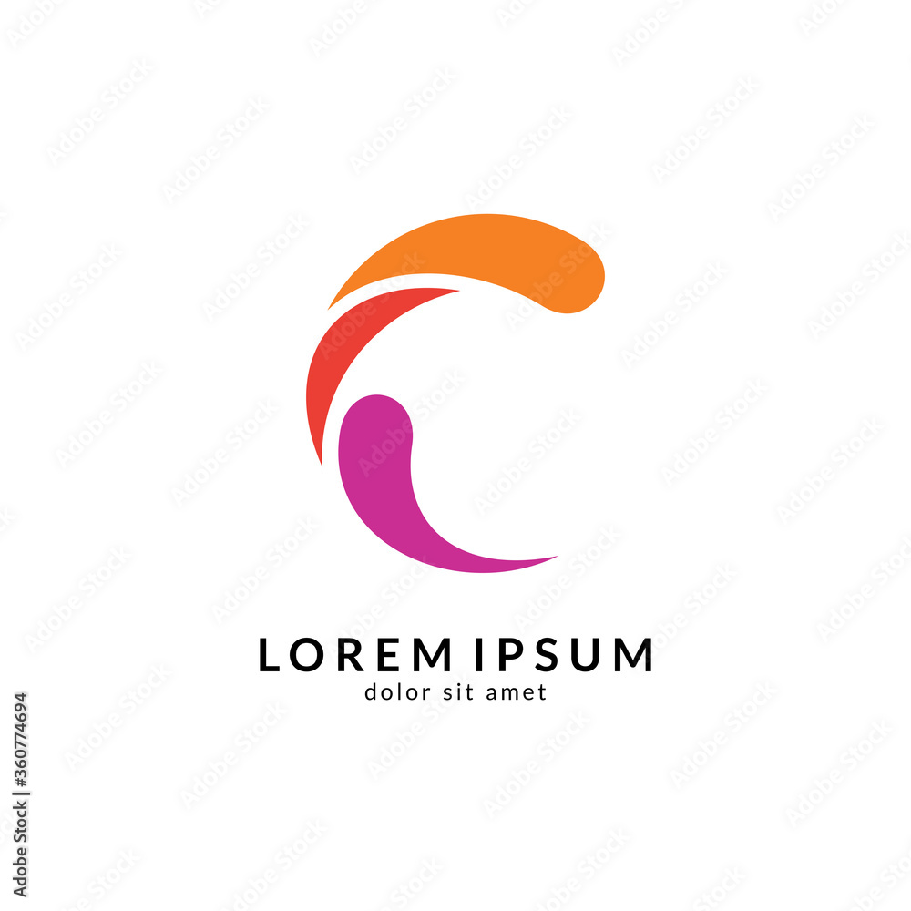 Fototapeta premium Wave letter c logo vector, c letter mark, initial letter c business name