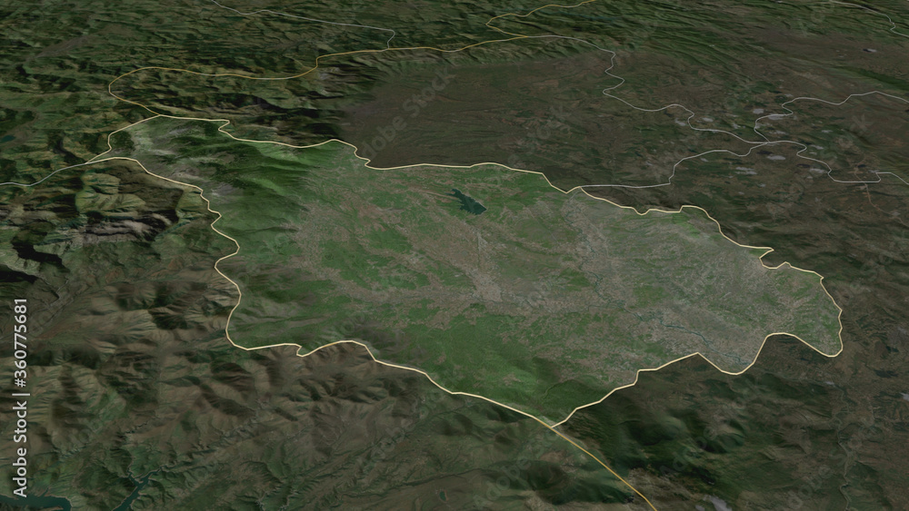 Đakovica, Kosovo - outlined. Satellite