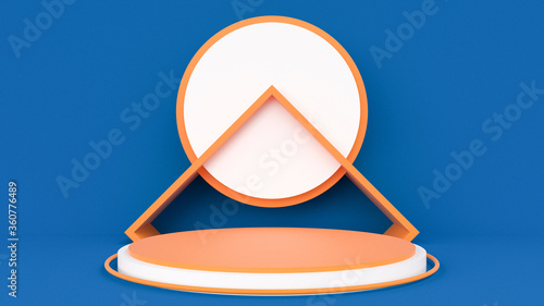 abstract 3d stage, display of geometric background, with Blue And Orange colors, and minimal style.