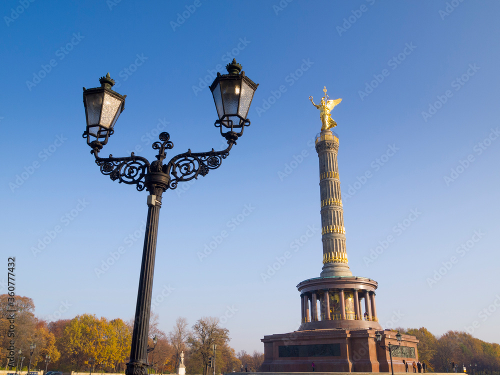 The Siegessaeule (Berlin Victory Column) in Berlin, Germany.  The Victory Column stands in Tiergarten, is one of the most representative landmarks in Berlin