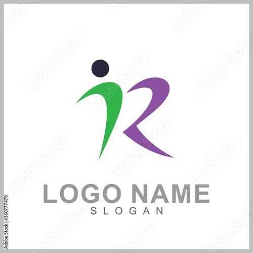Letter R Logo Design With People Shape. Logo Concept Of Initial Letter Combination With Human Icon. Unique Lettermark Symbol