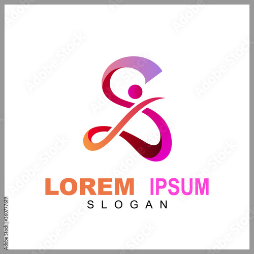 Letter S Logo Design With People Shape. Logo Concept Of Initial Letter Combination With Human Icon. Unique Lettermark Symbol