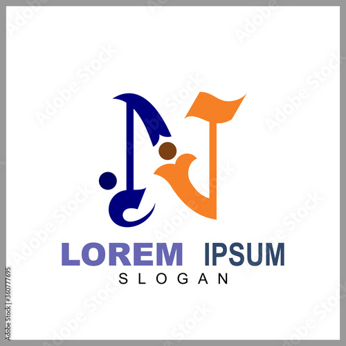 Human Letter N Logo Design. Initial Letter Combination With People Logo Concept. Unique Lettermark Symbol