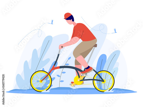 man riding a folding bike vector illustration.