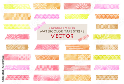hand drawn tape strips set, japanese washi masking tape orange and pink