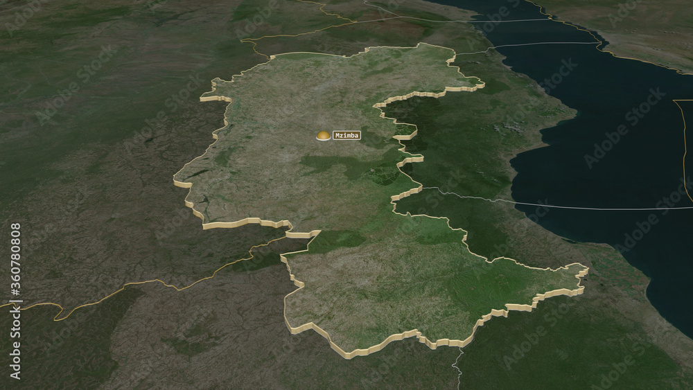 Mzimba, Malawi - extruded with capital. Satellite Mzimba, Malawi - extruded with capital. Satellite