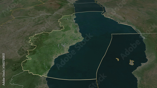 Nkhata Bay, Malawi - outlined. Satellite