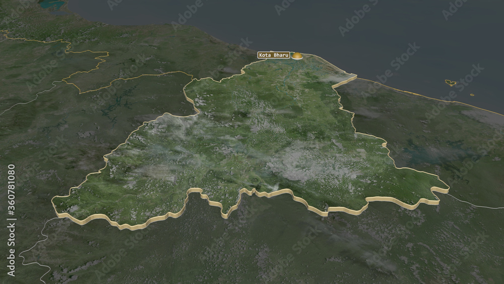 Kelantan, Malaysia - extruded with capital. Satellite Kelantan, Malaysia - extruded with capital. Satellite
