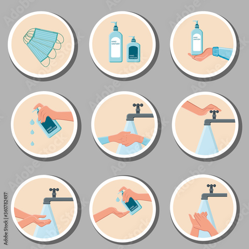 Sticker  Wash your hands icon avoid contamination  the worker must wash his hands  returning to work before leaving the room .