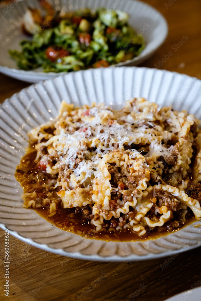 Reginette pasta with pork Bolognese sauce Reginette pasta with pork Bolognese sauce